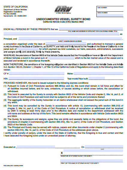 California Undocumented Vessel Bond Image