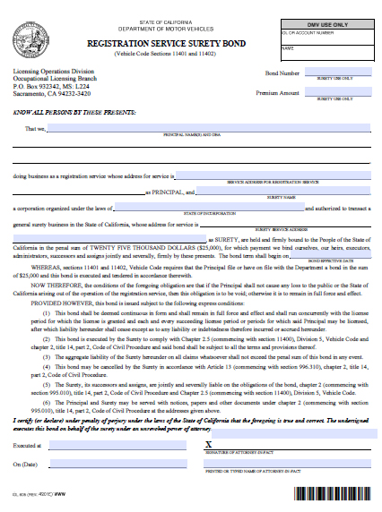 Vehicle Registration Service Bond Image