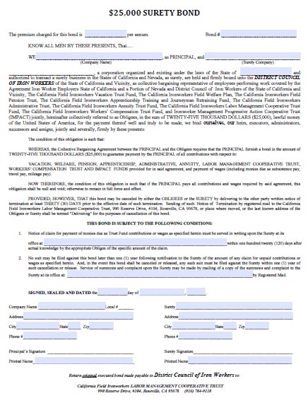 District Council of Iron Workers Wage and Welfare Bond